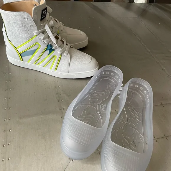 Christian louboutin vida top flat white neon sneaker trainer high top sz 43